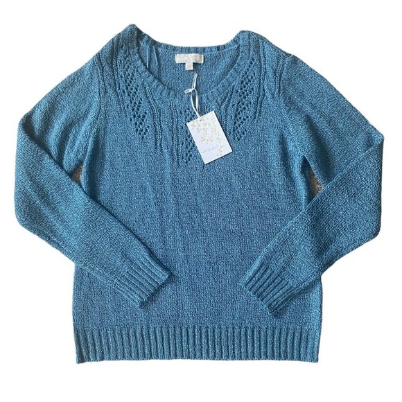 Carolyn Taylor women's large pullover blue long sleeve scoop neck sweater top - Picture 7 of 10